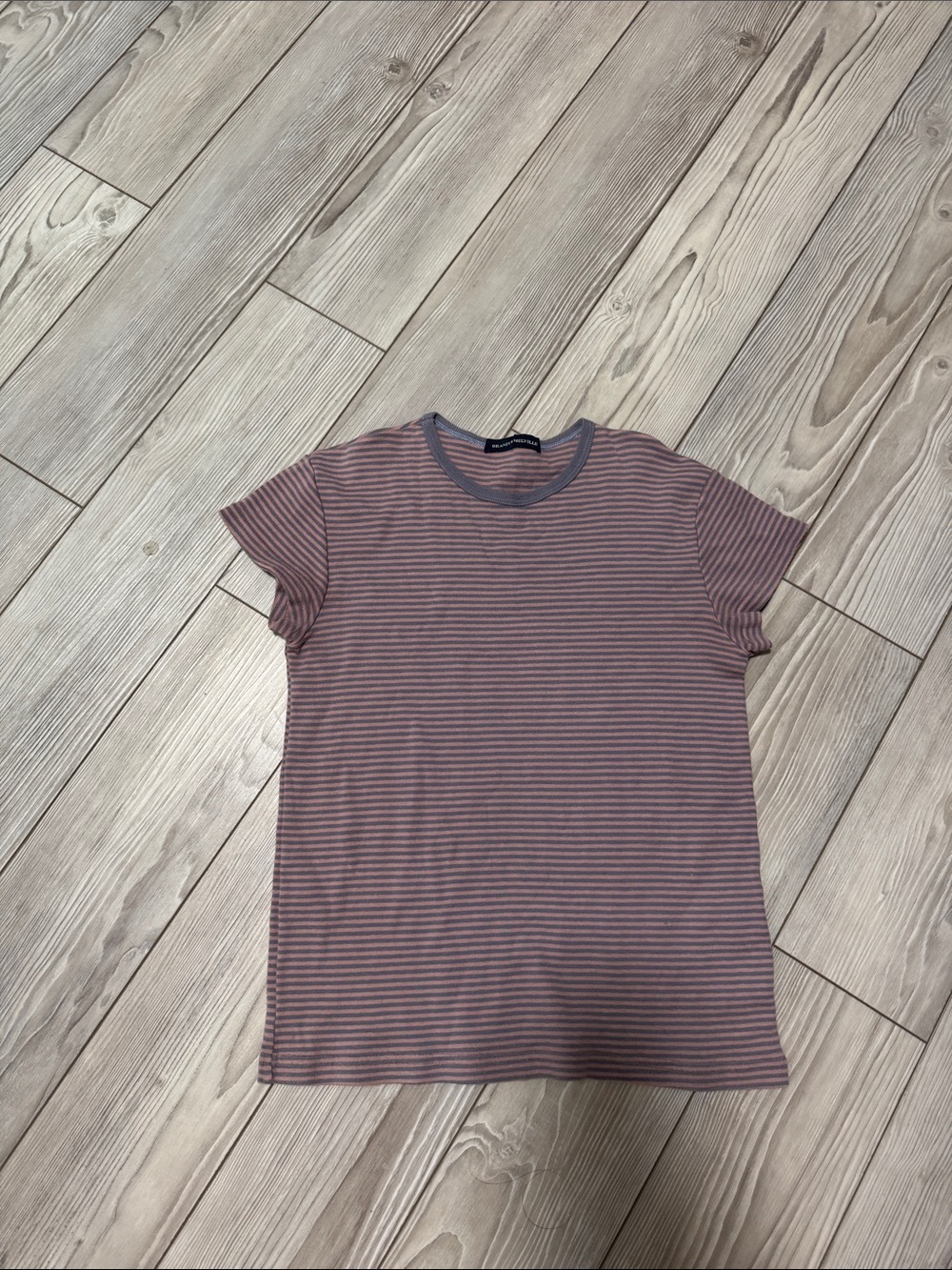 Brandy Melville Mauve and Gray Striped Short Sleeve Tee